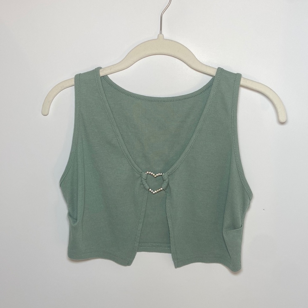 Split down the middle green crop top. Size: Small